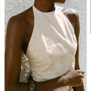 Zara Embroidered Poplin Top